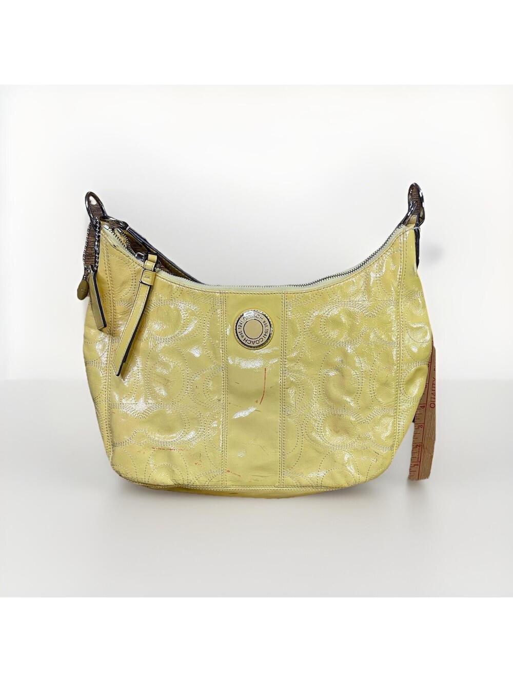 Vintage Coach Purse Yellow Leather C Print Design Shoulder Bag